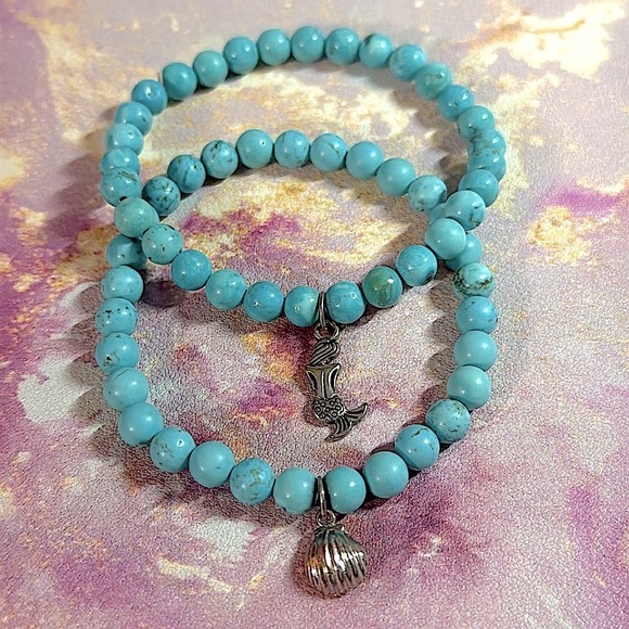 Two Turquoise Beaded Bracelets with Charms - Picture 1 of 5
